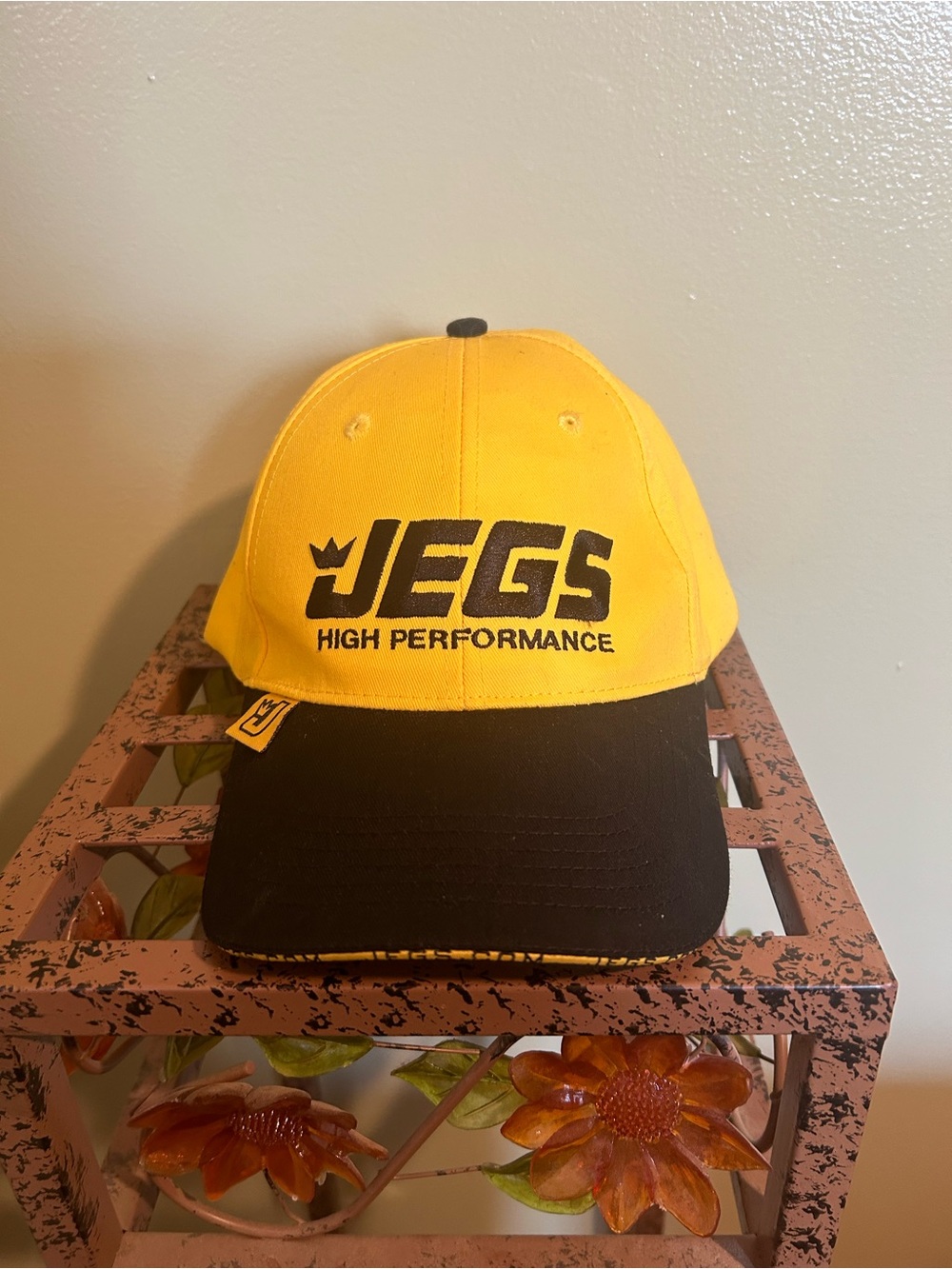 JEGS High Performance Hat Yellow Black Adjustable Baseball Cap Racing Auto Parts